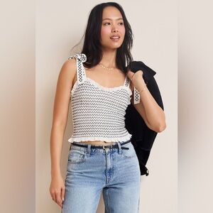 Smocked Tie-Shoulder Tank Top in White and Black